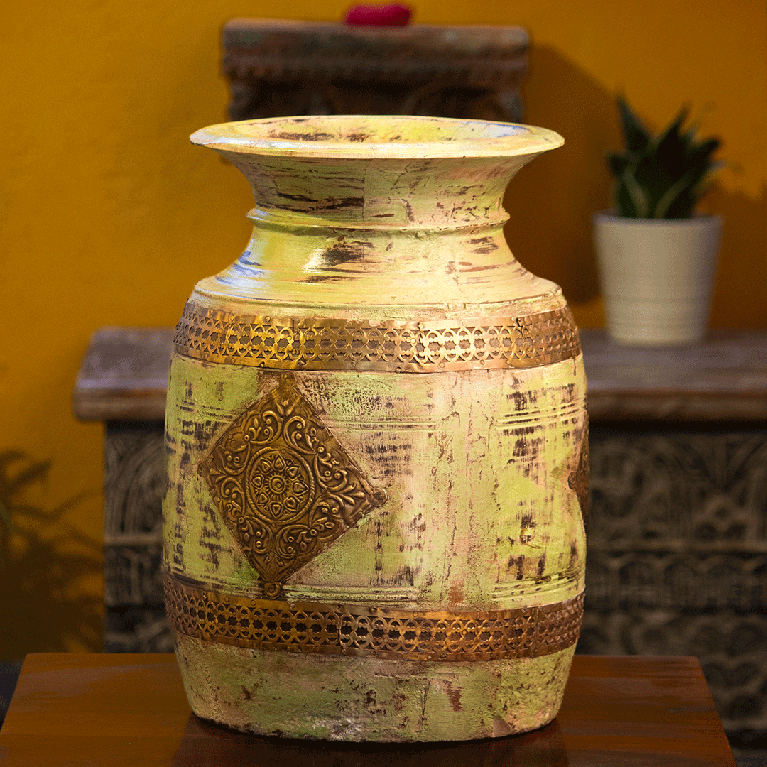 Distressed Green Wooden Pot 
